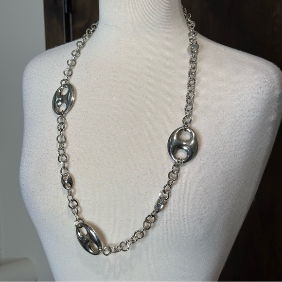 Modern Silver chain linked Necklace with unique Design punk goth rock vibes - Picture 1 of 3